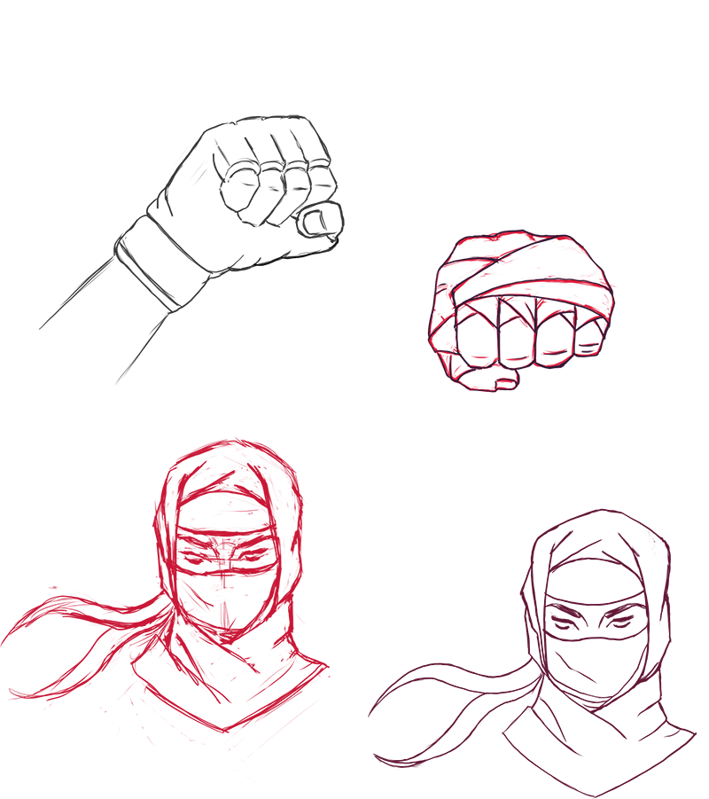 Sketch Ninja head and Fists