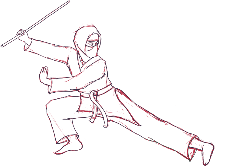 Sketch hovering Ninja with one Stick